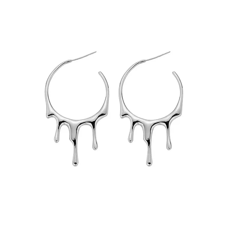 sengpan Punk Gothic Silver Color Lava Drop Shape Irregular Big Hoop Earrings for Women Fashion Korean Liquid Metal Jewelry