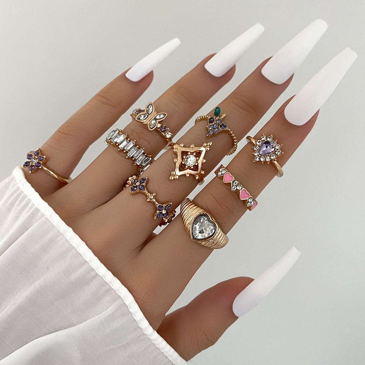 sengpan Bohemian Geometric Rings Sets Crystal Star Moon Flower Butterfly Constellation Knuckle Finger Ring Set For Women Fashion Jewelry