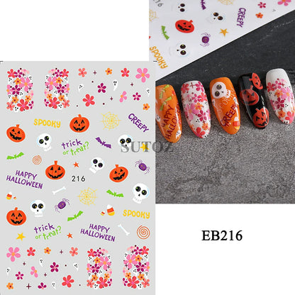 sengpan Spider Nail Art Stickers Halloween Design Ghost Skull Spider Webs Pumpkin Nail Decors Y2K Diamond Charms Manicure Decals GLJI-DZ