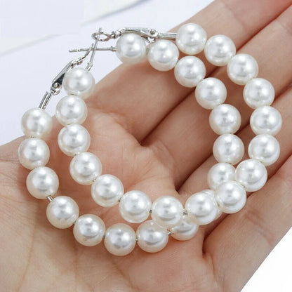 sengpan Pearl Earrings Set Small / Big Hoops Statement Pearls Earring Women Oversized Circle Earrings Ear Hoops Ear Rings Party Jewelry