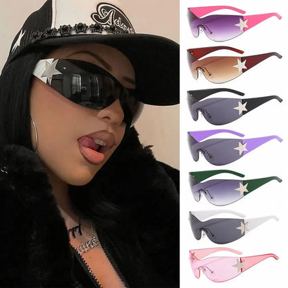 sengpan 2024 Fashion Punk Y2K Sunglasses for Women Men Trendy Wrap Around Sun Glasses Shades Star Decoration Eyewear UV400 Goggles