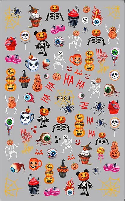 sengpan 3D Skull Pumpkin Head Bat Nail Stickers Nail Supplies Nail Sliders Halloween Stickers Nail Decorations Nail Decals