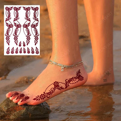 sengpan Brown Henna Tattoo Stickers for Foot Hand Flower Fake Tattoo for Women Waterproof Temporary Tattoos for Wedding Party Festival