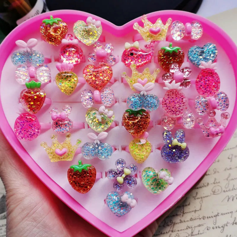 sengpan 10pcs/lot Children's Cartoon Rings Candy Flower Animal Bow Shape Ring Set Mix Finger Jewellery Rings Kid Girls Toys Anillo