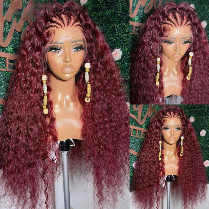 sengpan Preplucked 26 " Long Wine Red 180Density Glueless Burgundy Kinky Curly Lace Front Wig For Black Women BabyHair Daily Cosplay 99j