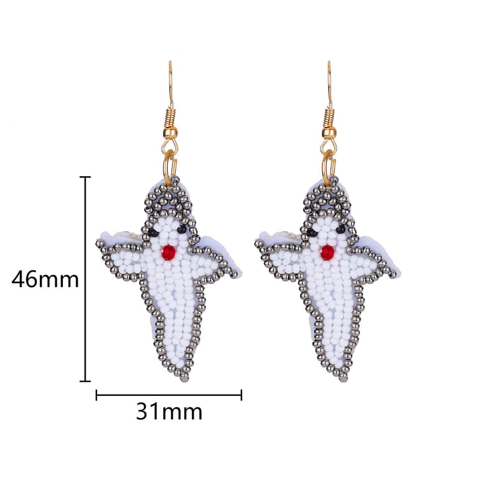 sengpan Halloween Ghost Earrings for Women White Beaded Dangle Drop Stainless Steel Earrings Vintage Goth Aesthetic Jewelry aretes mujer