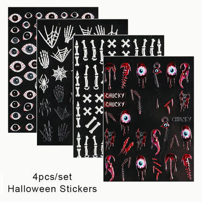 sengpan 5D Halloween Blood Eye Bones Nail Art Horror Eyeball kull Relief Three-Dimensional Nail Stickers for Women&Girl Nail stickers