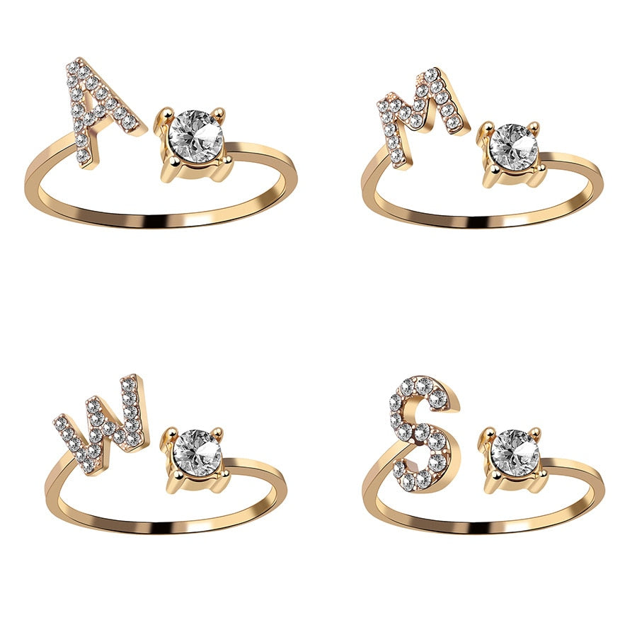 sengpan Simple 26 Initial Letter Rings For Women Gold Color Stackable Name A-Z English Alphabet Finger Ring Fashion Jewelry Couple Gifts