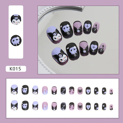 sengpan Cartoon Nails Set Press on Pink Rabbit False Nails for Children Puppy Acrylic Cute Anime Nails Short Stick-on Nail Tips