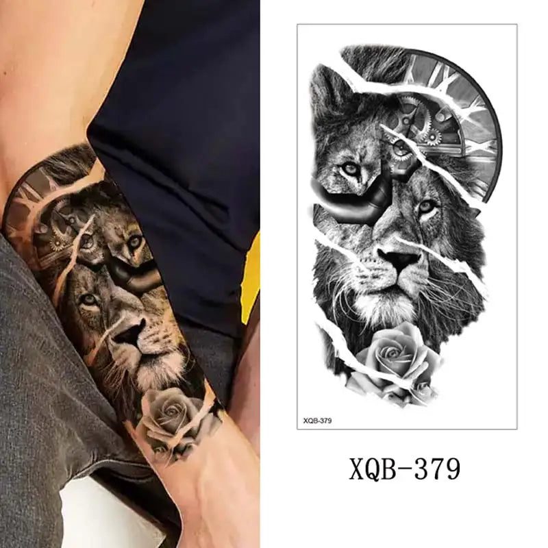 sengpan Black Forest Tattoo Sticker for Men Women Tiger Wolf Death Skull Temporary Tattoo Fake Henna Skeleton King Animal Tatoo Pattern