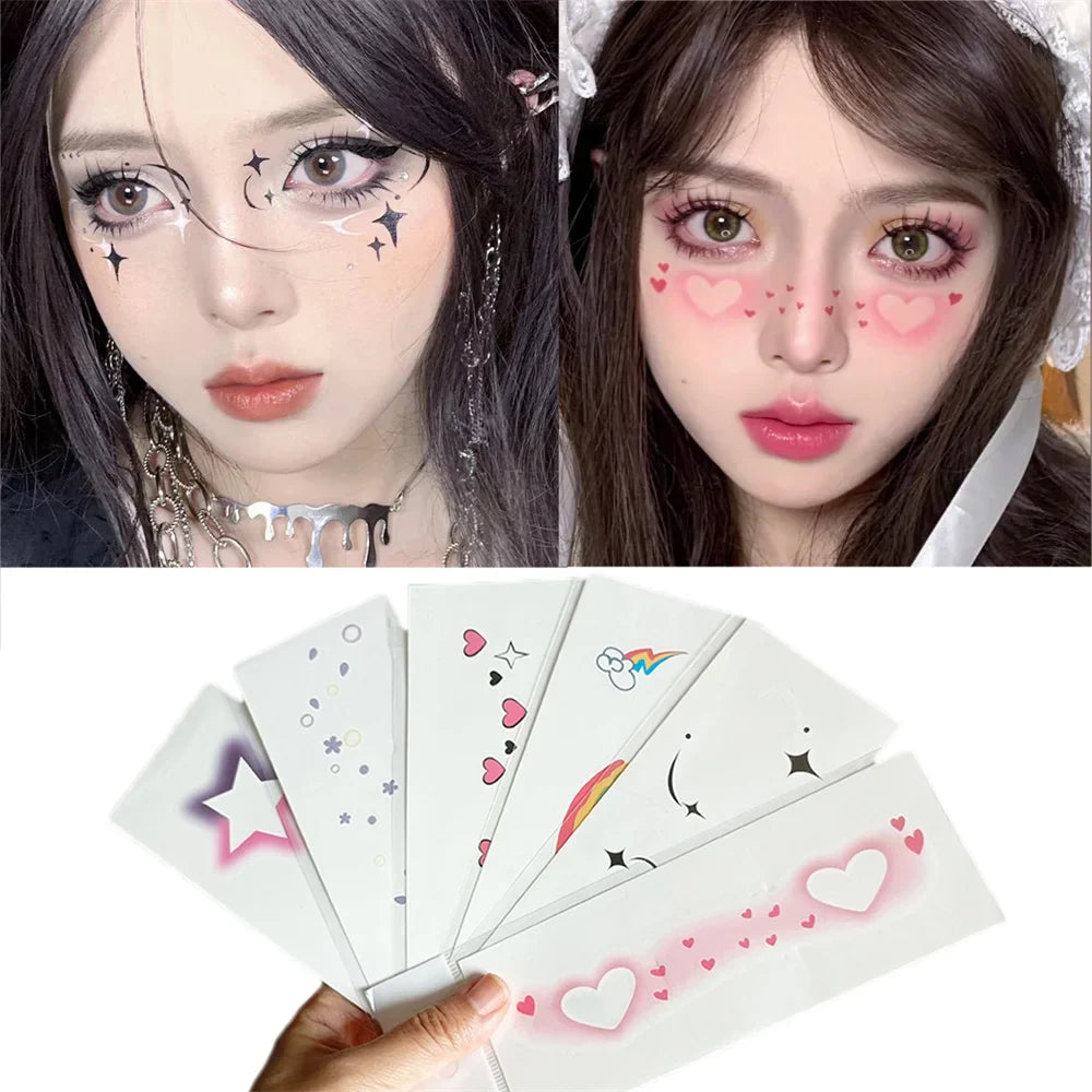 sengpan Blush Face Tattoo Temporary Waterproof Body Sticker Love Star Rainbow Face Make Up Festival Accessories Disposable Tattoos