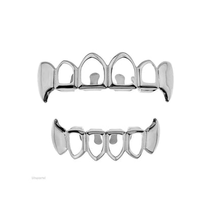 sengpan 14K Gold Plated Teeth Grillz Hip Hop Hollow Fangs Tooth Caps Decor Punk Dental Grills For Women Men Jewelry