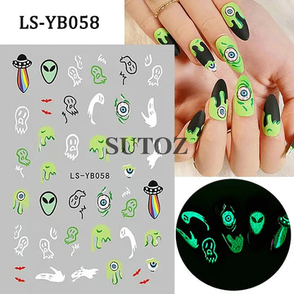 sengpan Pink Pumpkin Nail Art Stickers Halloween Decoration Bat Ghost Design Black Cat Skull Nail Sliders Charms Manicure Decal NLLS-J82