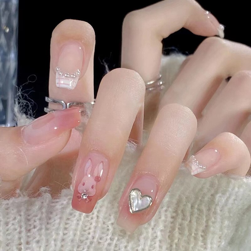 Lianfudai current nail trends 2023  24Pcs Long Ballerina Fake Nails Full Cover Nail Tips Yellow French False Nails with Aurora Rhinestone Press on Nails Wearable