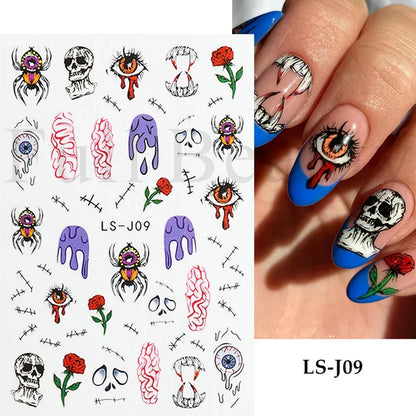 sengpan 3D Halloween Nail Art Stickers Horror Ghost Skull Evil Eye Anime Decals Bloody Rose Sticker for Nail Manicure Decoration LEBF956