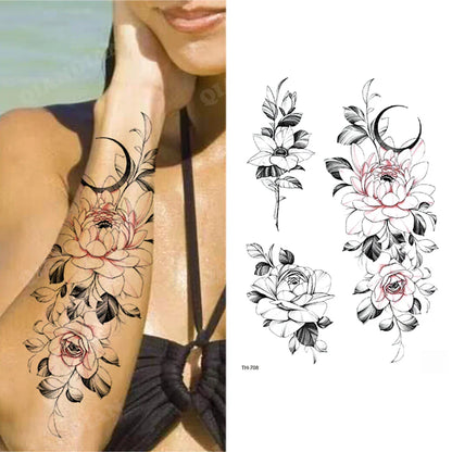 sengpan Black Flower Rose Waterproof Temporary Bird Snake Sexy Body Arm Leg Gem Henna Tattoo Fashion Big Fake Sleeve Sticker