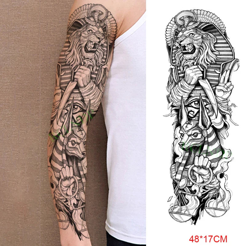 sengpan Waterproof Temporary Tattoo Sticker Anubis Ancient Egypt Greece Zeus Eye Full Arm Fake Tatto Flash Tatoo Sleeve for Men Women