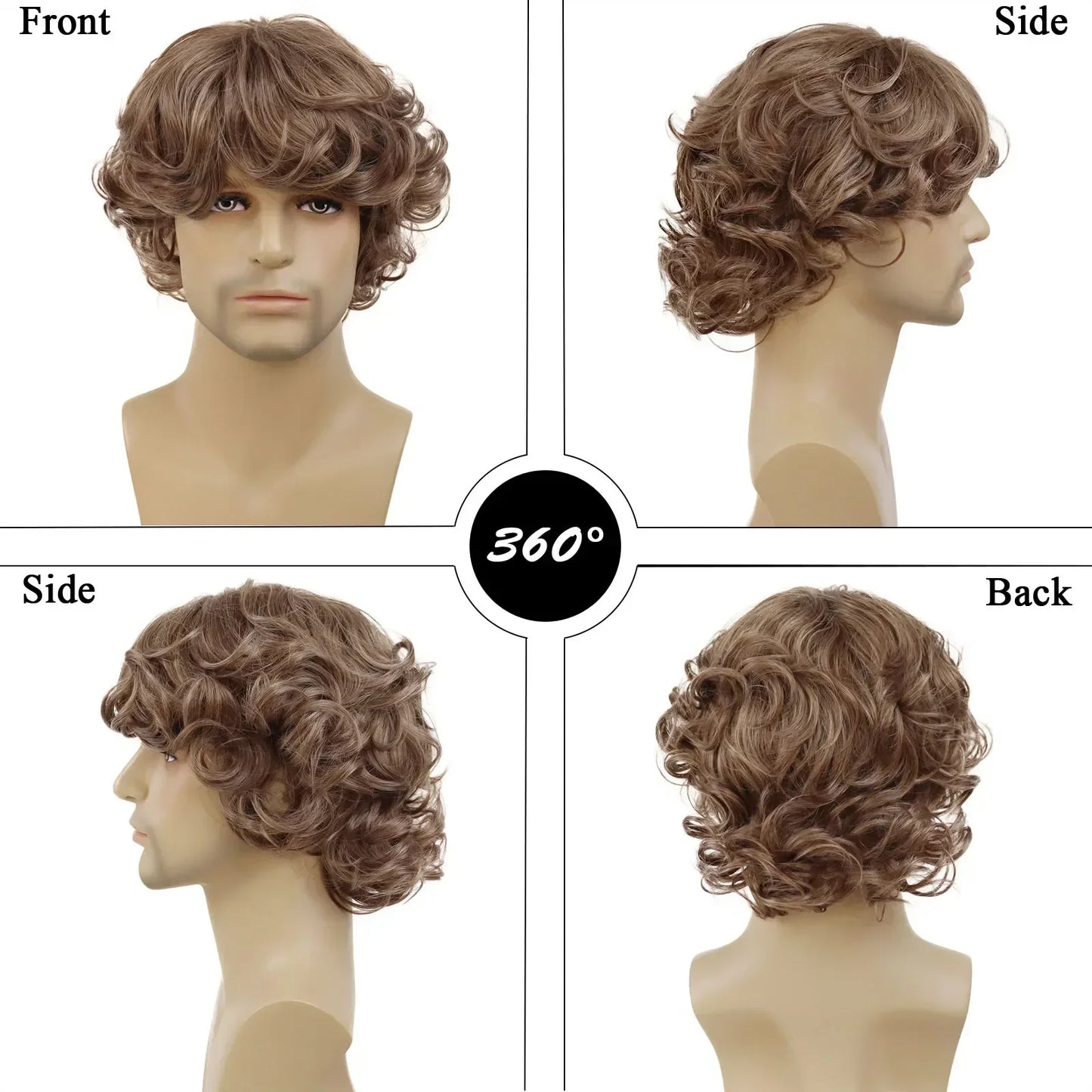 sengpan Synthetic Curly Men Wig Short Brown Hair Businessmen Curly Haircut Man Guys Natural Hairstyle The Summer Outfits Cosplay Costume