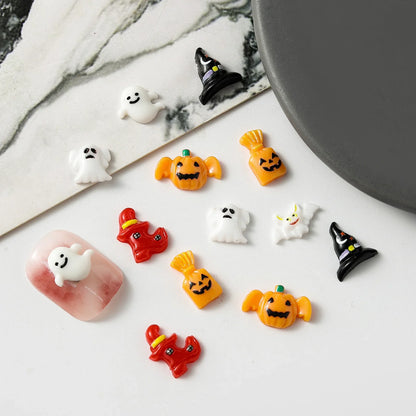 sengpan 20pcs Nail Halloween Accessories Kawaii Flatback MIni Ghost DIY Resin Nail Charms DIY Nails Figures Manicure Art Decoratio Parts