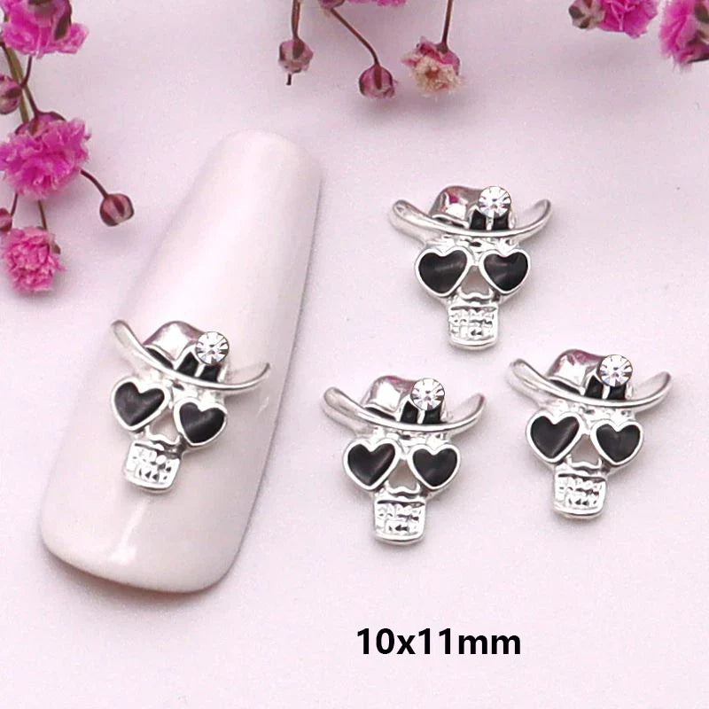 sengpan 10pcs/Pack Metal Halloween Collection Nail Art Decorations Pumpkin Skeleton Spider Skull Shiny Rhinestone Charm Nail Accessories