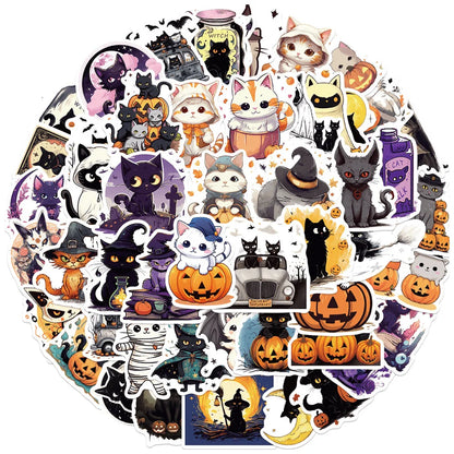 sengpan Halloween Cat Stickers for iPad, Scrapbook, Suitcase, Phone, Vintage Stationery Things, DIY Sticker, Craft Supplies, 50Pcs