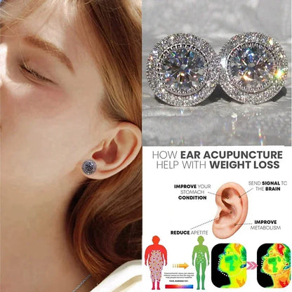 sengpan Acupressure Slimming Earrings Delicate Weight Loss Stud Earrings for Women Cubic Zirconia Versatile Lymphatic Earring Jewelry