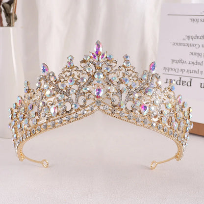 sengpan  Baroque Pink Crystal Beads Tiara Crown Headwear For Women Girls Wedding Party Princess Bridal Queen Hair Accessories