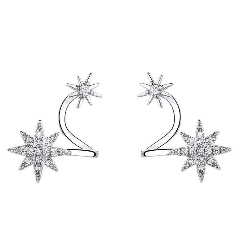 sengpan Rotating Star U-Shaped Earrings For Women Versatile Set With Zircon Six-Pointed Star Earrings Jewelry