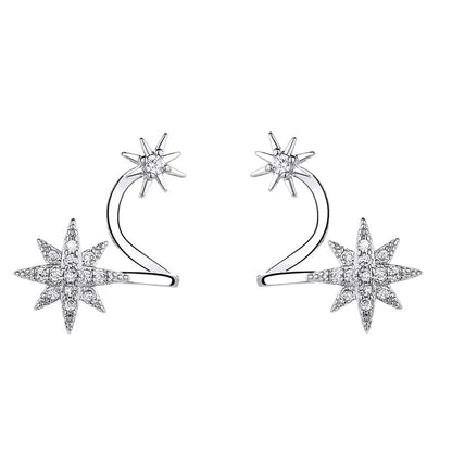 sengpan Rotating Star U-Shaped Earrings For Women Versatile Set With Zircon Six-Pointed Star Earrings Jewelry