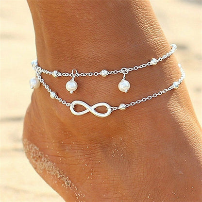 sengpan Simple Heart Boho Anklet Bracelets For Women Summer Holiday Beach Chain Bead Ankle Bracelet On Leg Foot Wedding Party Jewelry