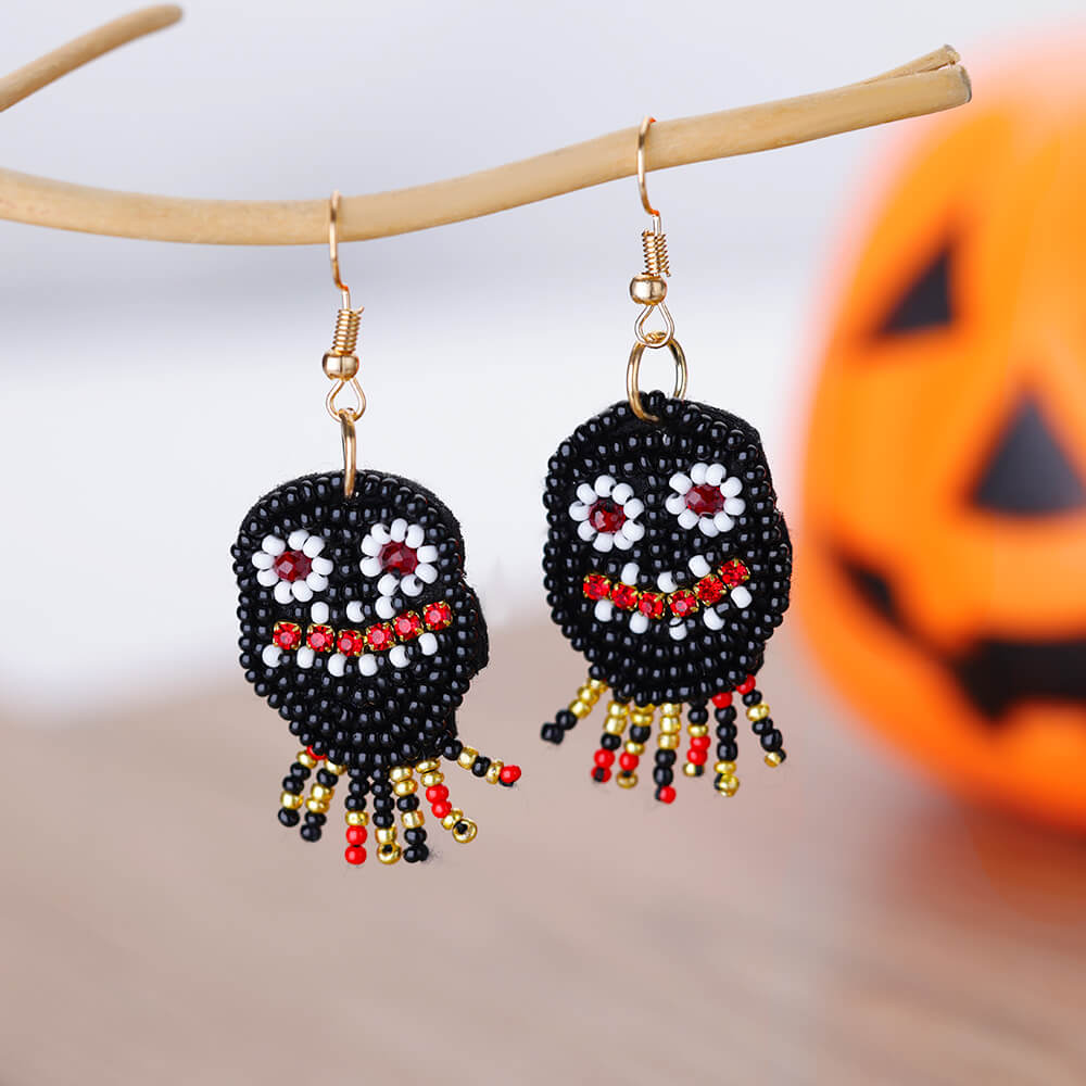 sengpan Halloween Monster Earrings for Women Stainless Steel Black Beading Dangle Drop Earring New in Funny Party Jewelry free shipping