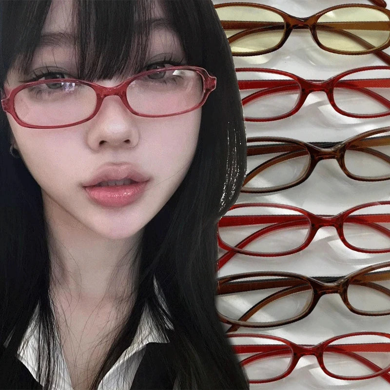 sengpan Y2K Women Retro Oval Square Glasses Red Green Frame Glass Eyewear Decorative Computer Anti-blue Eyeglasses with Seaside Driving