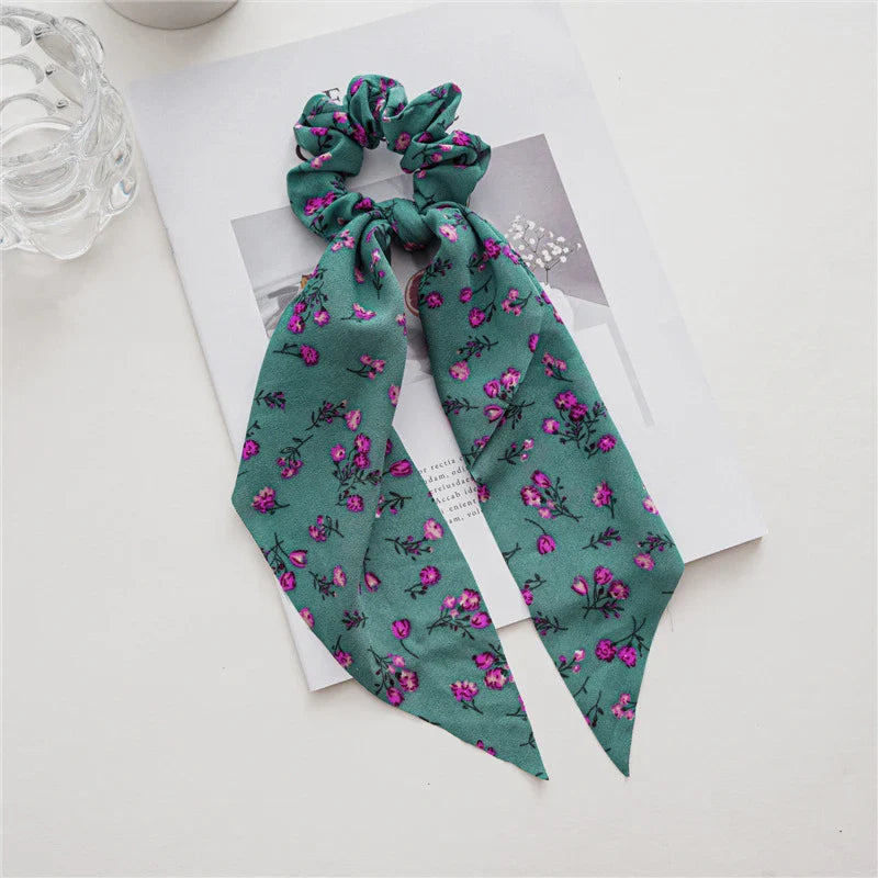 sengpan New Fashion Print Bow Scrunchies Hair Ribbon For Women Elastic Hair Band Girls Horsetail Hair Ties Hair Accessories