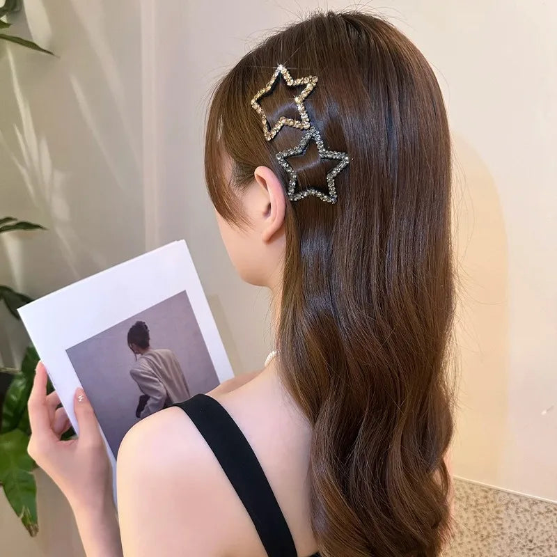 sengpan New Fashion Sparkling Five-pointed Star Hairpin Headdress Korean Trendy Shiny Zircon Pentagram Hair Clip Female Hair Accessories