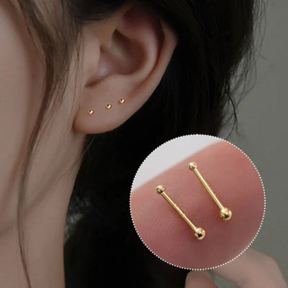 sengpan 2 Pcs Minimalist Small Bead Stud Earrings for Women Girls Ear Bone Screw Earrings Hypoallergenic Jewelry