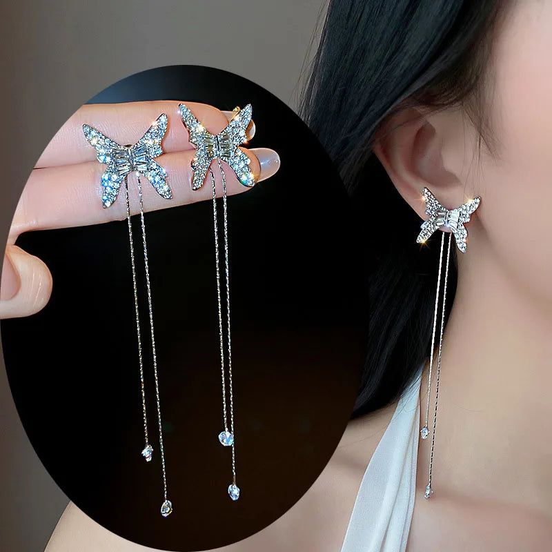 Lianfudai New Punk Style Bowknot butterfly Drop Earring for Woman 2024 Cool Metal Butterfly Earrings Aesthetic Jewelry Party Gift