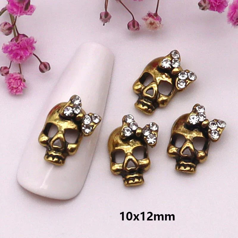 sengpan 10pcs/Pack Metal Halloween Collection Nail Art Decorations Pumpkin Skeleton Spider Skull Shiny Rhinestone Charm Nail Accessories