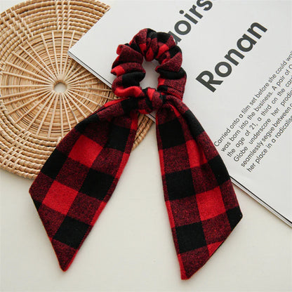 sengpan Ponytail Ribbon Hair Tie Santa Claus Elastic Hair Band Christmas Style Plaid Scrunchies Simple Fashion DIY Hair Accessories