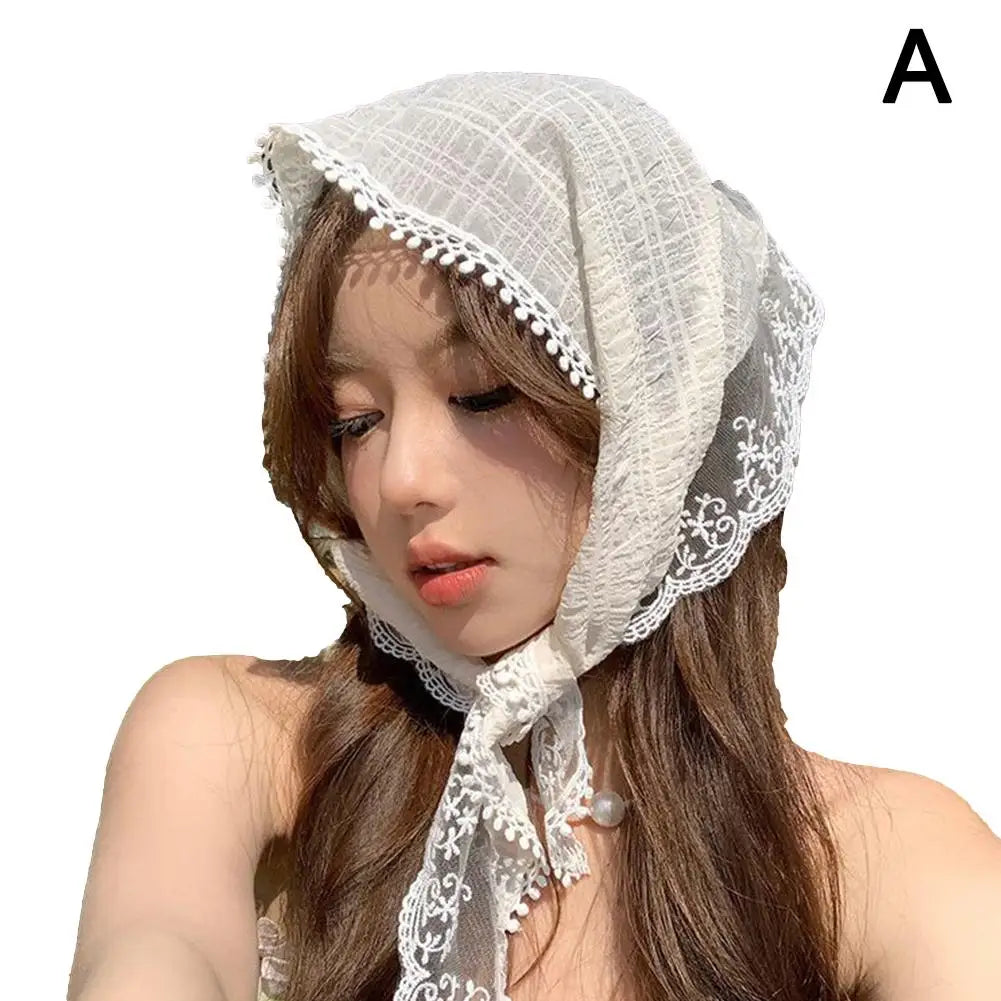 sengpan Summer Lace Triangle Headscarf Woman Headwear Korean Square Scarf Headband Hair Accessories Sweet Turban Cap Girl Court Bonnet