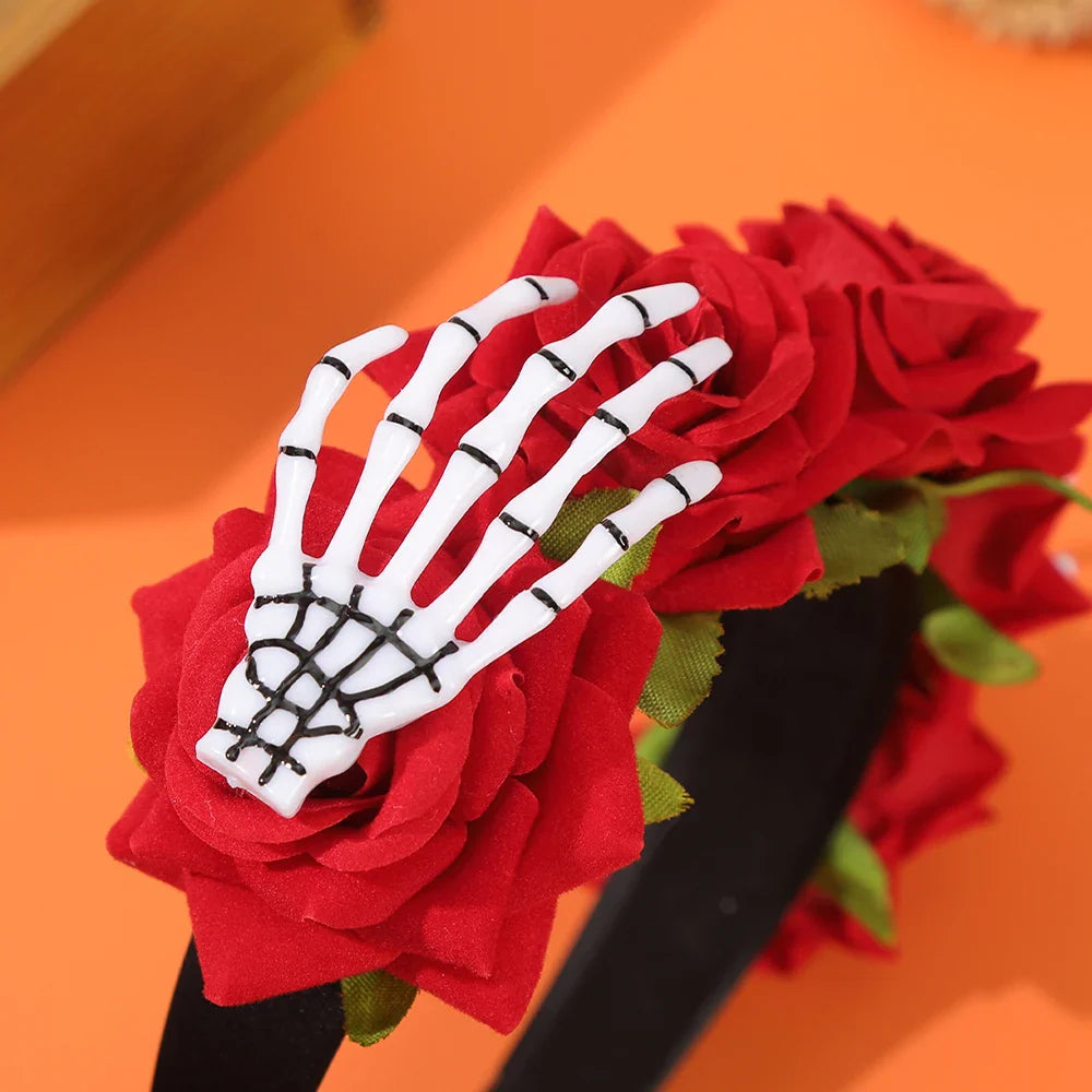 Lianfudai Halloween Skeleton hand Simulated Flowers Headbands New Hairbands for Women Headbands Hair Accessories