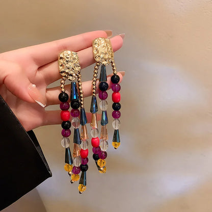 sengpan Beaded Crystal Flower Tassel Earrings Exaggerated 2022 New Trendy Earrings Women