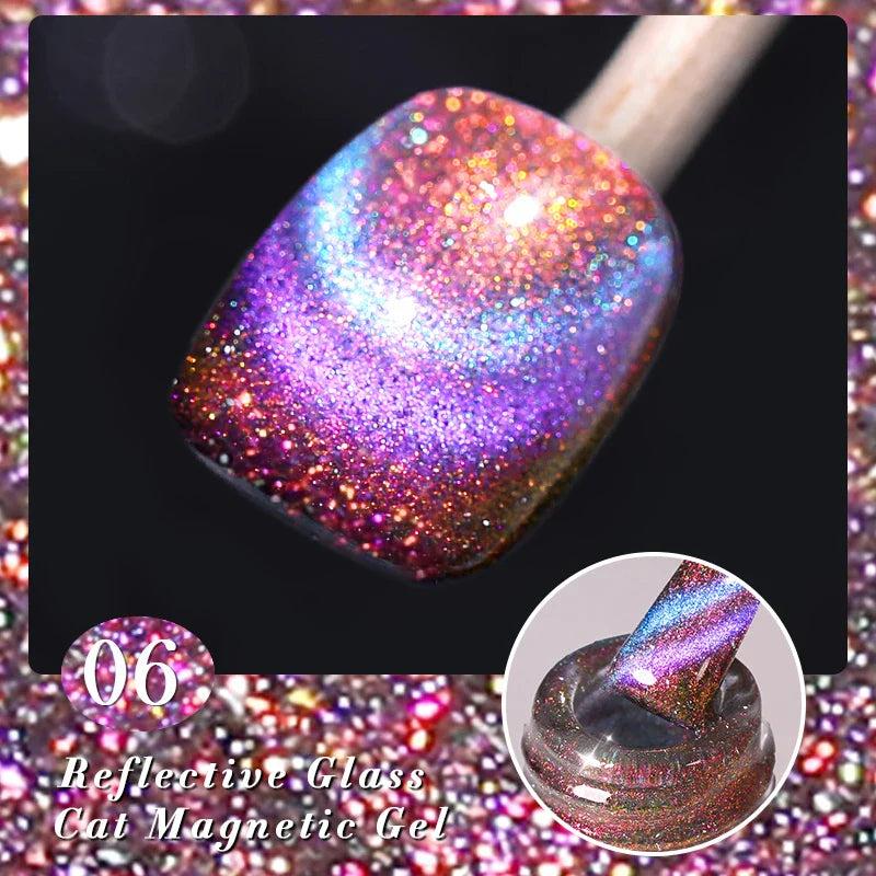 sengpan 10ml Double Light Reflective Glass Cat Magnetic Gel Sparkling Rainbow Color Gel Nail Polish Varnis Semi Permanent