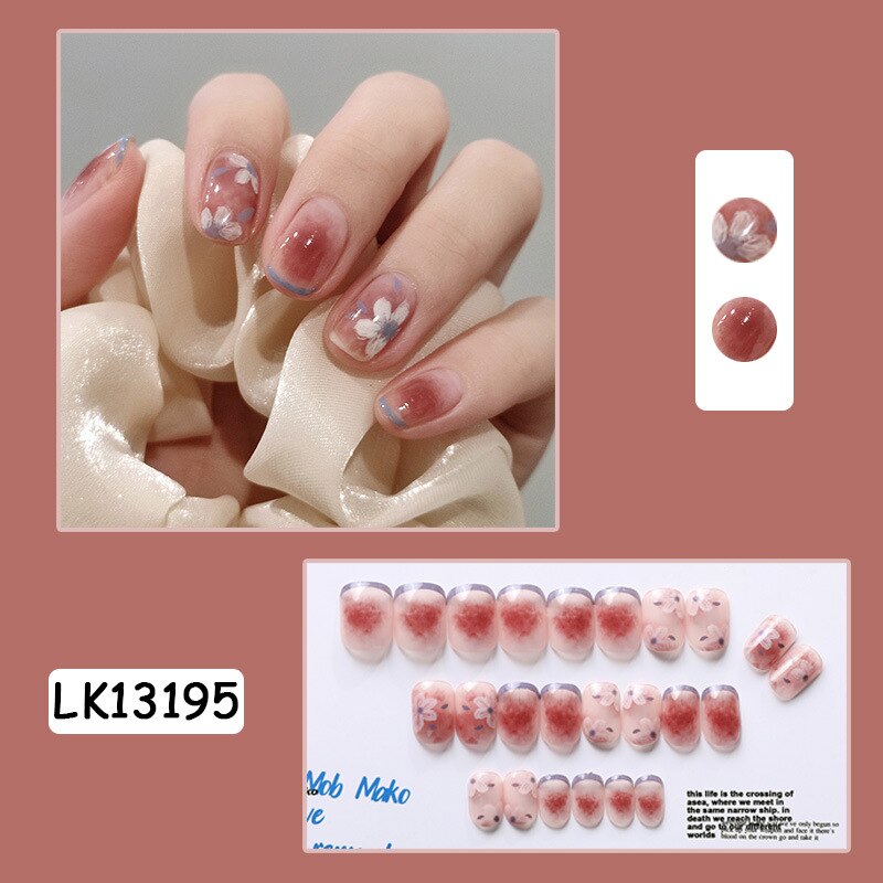 sengpan 24p Artifical Fake Nails Full Coverage False Nails White Clouds French Long Wearing Reusable Nail Coffin Ballerina Press on Nail