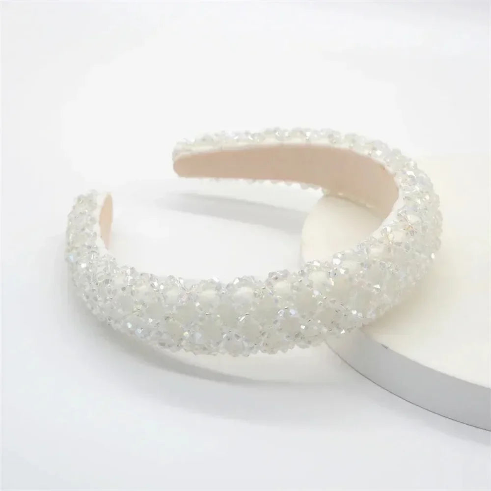 sengpan Rhinestone Hair Hoop Sweet Headbands for Women Braided Handmade Diamond Crystal Hairband Hair Styling Accessories