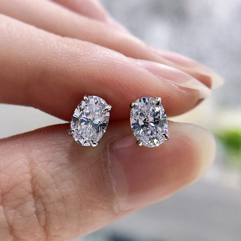 sengpan Simple Shiny Oval-shaped CZ Earrings for Female Graceful Lady Versatile Accessories Classical Elegance Women's Jewelry