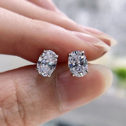 sengpan Simple Shiny Oval-shaped CZ Earrings for Female Graceful Lady Versatile Accessories Classical Elegance Women's Jewelry