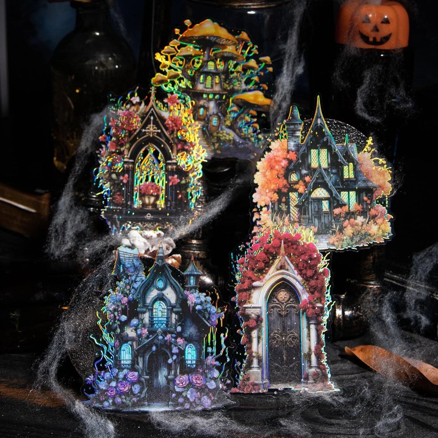 sengpan 10 Pcs/bag Gothic Castles Witch Halloween Pumpkin Transparent Stickers DIY Decorative Junk Journal Diary Scrapbook Materials