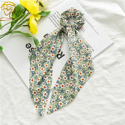 sengpan New Fashion Print Bow Scrunchies Hair Ribbon For Women Elastic Hair Band Girls Horsetail Hair Ties Hair Accessories