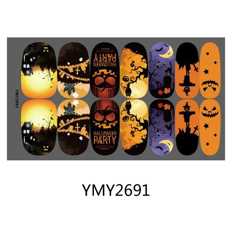 sengpan Baking Free Halloween Nail Stickers Full Sticker Fashion Nail Art Jewelry  Pumpkin Ghost Wholesale Applique Nail Sticker