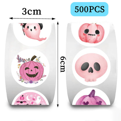 sengpan 500pcs/roll Pink Halloween Cartoon Graffiti Stickers Phone Guitar Laptop Notebook Suitcase Water Bottles Sticker Gift